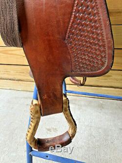 14 1/2 Western Saddle w Basketweave Tooling and Rawhide Laced Cantle