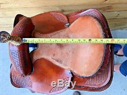 14 1/2 Western Saddle w Basketweave Tooling and Rawhide Laced Cantle