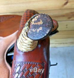 14 1/2 Western Saddle w Basketweave Tooling and Rawhide Laced Cantle
