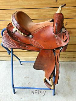 14 1/2 Western Saddle w Basketweave Tooling and Rawhide Laced Cantle