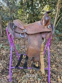 14 Bighorn Western Saddle Used Vintage 6 Gullet SQHB Pony Saddle Roundskirt