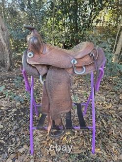 14 Bighorn Western Saddle Used Vintage 6 Gullet SQHB Pony Saddle Roundskirt