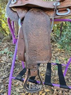 14 Bighorn Western Saddle Used Vintage 6 Gullet SQHB Pony Saddle Roundskirt