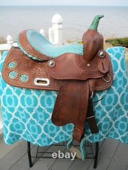 14'' California Saddlery Turquoise Western Barrel Saddle Fqhbars Studded & Bling