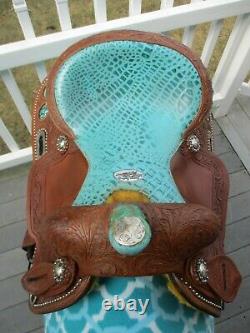 14'' California Saddlery Turquoise Western Barrel Saddle Fqhbars Studded & Bling