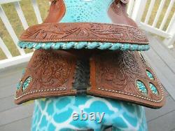 14'' California Saddlery Turquoise Western Barrel Saddle Fqhbars Studded & Bling