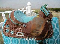 14'' California Saddlery Turquoise Western Barrel Saddle Fqhbars Studded & Bling