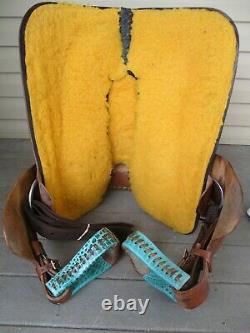 14'' California Saddlery Turquoise Western Barrel Saddle Fqhbars Studded & Bling