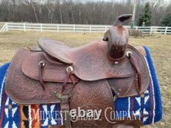 14 Simco Western Saddle with Vintage Floral Leather Tooling SQHB