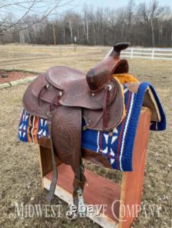 14 Simco Western Saddle with Vintage Floral Leather Tooling SQHB