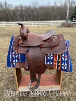 14 Simco Western Saddle with Vintage Floral Leather Tooling SQHB