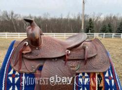 14 Simco Western Saddle with Vintage Floral Leather Tooling SQHB