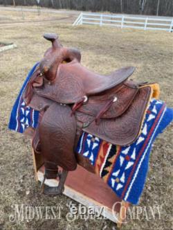 14 Simco Western Saddle with Vintage Floral Leather Tooling SQHB
