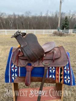 14 Simco Western Saddle with Vintage Floral Leather Tooling SQHB