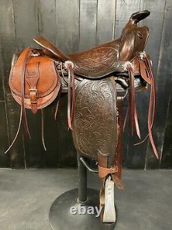 14 Used Vintage Western Roping Saddle / Trail Ranch / Saddlebags