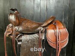 14 Used Vintage Western Roping Saddle / Trail Ranch / Saddlebags