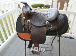 14'' VINTAGE Brown Leather western TRAIL SADDLE QH BARS