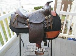 14'' VINTAGE Brown Leather western TRAIL SADDLE QH BARS