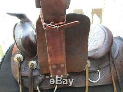 14'' VINTAGE Brown Leather western TRAIL SADDLE QH BARS