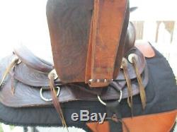 14'' VINTAGE Brown Leather western TRAIL SADDLE QH BARS