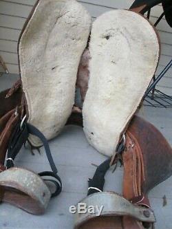 14'' VINTAGE Brown Leather western TRAIL SADDLE QH BARS