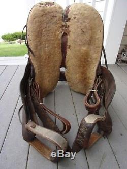 14'' VINTAGE JANSEN BROTHERS Brown Leather western SLICK SEAT SADDLE SQH BAR