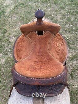 14 Vintage Circle Y Barrel Racing Western Saddle, Leather Tooling, 1960 1970