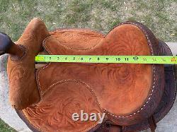 14 Vintage Circle Y Barrel Racing Western Saddle, Leather Tooling, 1960 1970