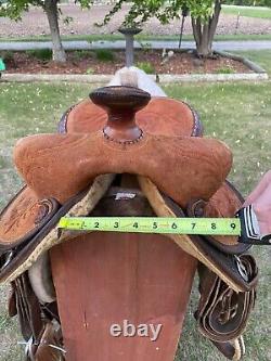 14 Vintage Circle Y Barrel Racing Western Saddle, Leather Tooling, 1960 1970