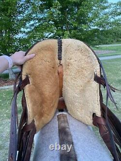 14 Vintage Circle Y Barrel Racing Western Saddle, Leather Tooling, 1960 1970