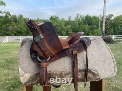 14 Vintage Circle Y Barrel Racing Western Saddle, Leather Tooling, 1960 1970