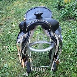 14 Vintage Double Rigged Western Saddle Handmade Handcarved silver color spots