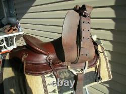 14'' Vintage Jansen Brothers Western Leather Slick Seat Trail Ranch Saddle Sqh