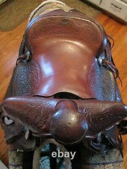 14'' Vintage Western Brown Leather Slick Seat Trail Ranch Saddle #260