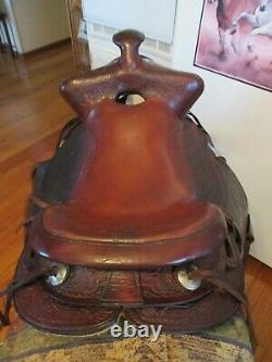 14'' Vintage Western Brown Leather Slick Seat Trail Ranch Saddle #260