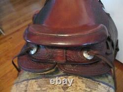 14'' Vintage Western Brown Leather Slick Seat Trail Ranch Saddle #260