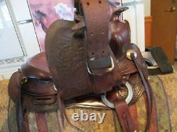 14'' Vintage Western Brown Leather Slick Seat Trail Ranch Saddle #260