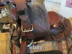 14'' Vintage Western Brown Leather Slick Seat Trail Ranch Saddle #260