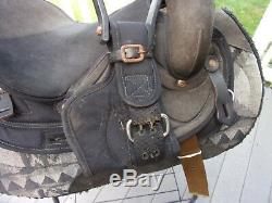 14'' black big horn #599 western Suede barrel / trail saddle QHB w saddle pad