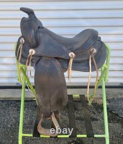 14 inch Black Vintage Western Saddle Numbered 4944 Smooth Seat