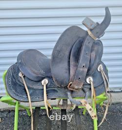 14 inch Black Vintage Western Saddle Numbered 4944 Smooth Seat