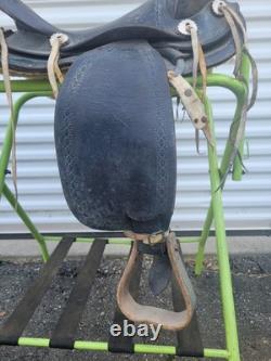 14 inch Black Vintage Western Saddle Numbered 4944 Smooth Seat