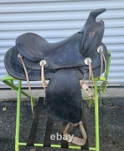 14 inch Black Vintage Western Saddle Numbered 4944 Smooth Seat