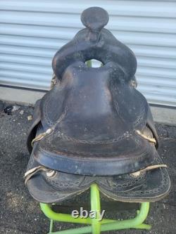 14 inch Black Vintage Western Saddle Numbered 4944 Smooth Seat