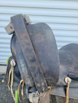 14 inch Black Vintage Western Saddle Numbered 4944 Smooth Seat