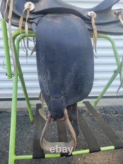 14 inch Black Vintage Western Saddle Numbered 4944 Smooth Seat
