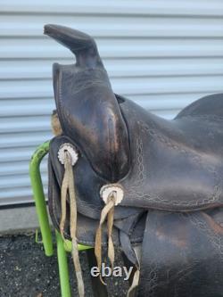 14 inch Black Vintage Western Saddle Numbered 4944 Smooth Seat