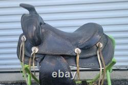 14 inch Black Vintage Western Saddle Numbered 4944 Smooth Seat
