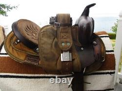 15'' #102 Brown big horn leather & cordura western barrel trail saddle QH BARS