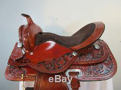 15 16 17 Trail Saddle Used Western Pleasure Horse Tack Floral Tooled Leather Set